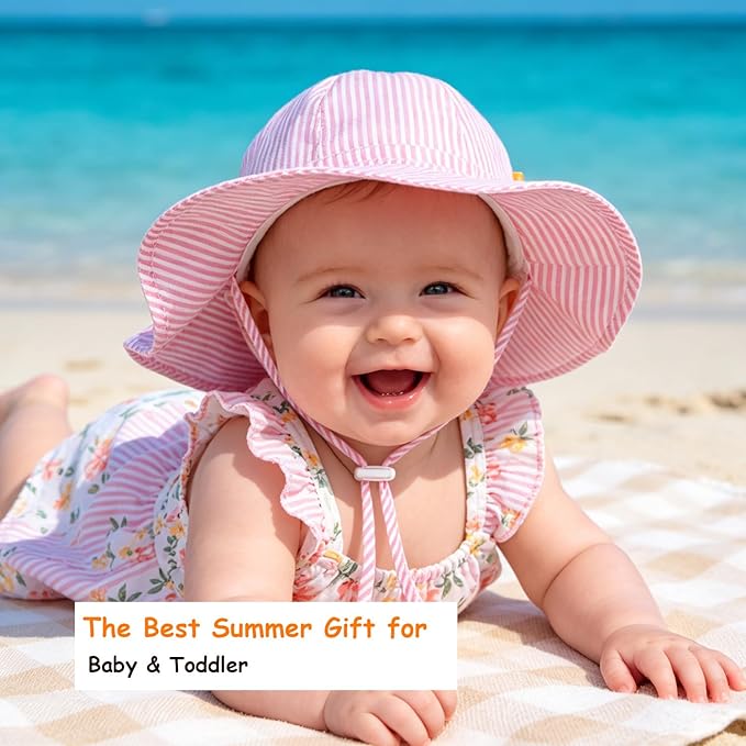 Baby Girl Sun Hat with UPF 50+ Outdoor Adjustable Toddler Beach Hat with Wide - Image 3