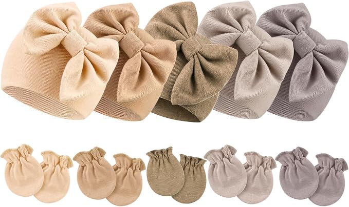 BQUBO Newborn Baby Girls Hats Mittens Set Hospital Hat Beanie Infant Bow Hats by DRESHOW