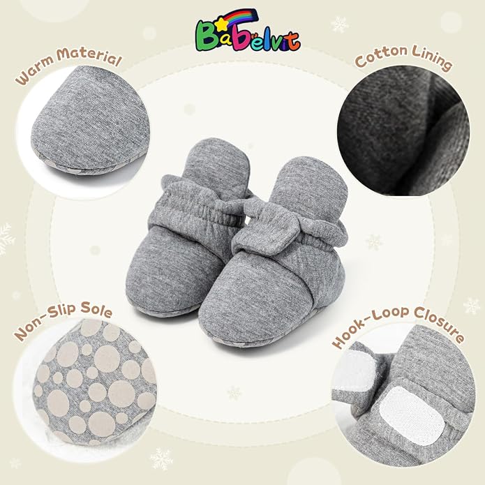 Babelvit Newborn Baby Boy Girl Soft Fleece Booties Stay On Infant Slippers - Image 5