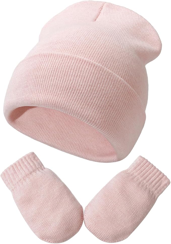 Baby Beanie Hat Gloves Set, Kids Winter Warm Knit Hat by DANMY