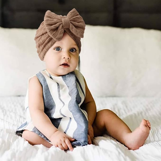 DRESHOW BQUBO 5 Pieces Newborn Baby Turban Hats Bow Baby Infant Beanie - Image 3