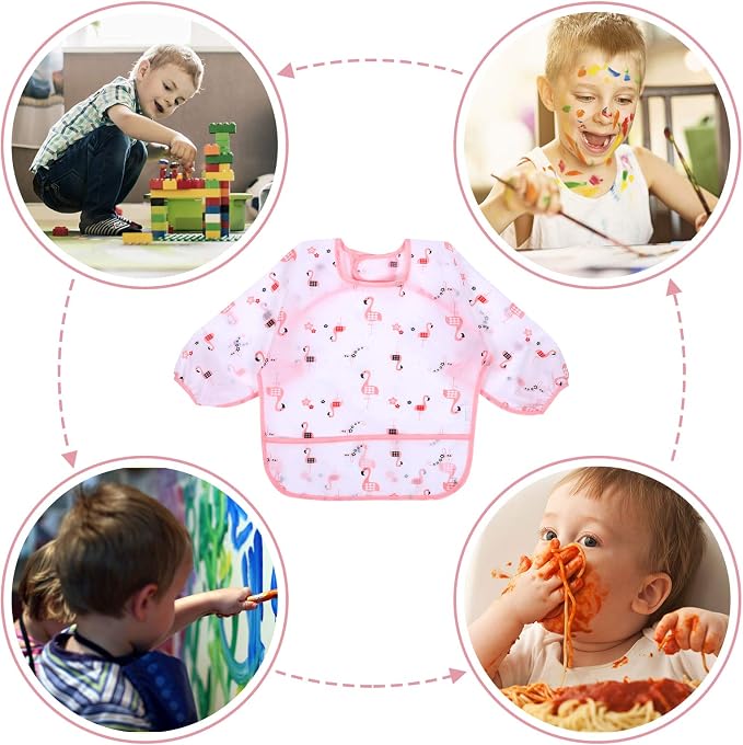 Accmor 4 Pack Long Sleeve Bibs, Baby Smock Waterproof Full Sleeved Bib - Image 6