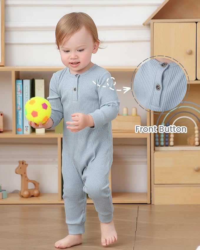 Bafeicao Baby Boy Girl 2/3 Pack Solid Romper Ribbed Short/Long Sleeve | - Image 2