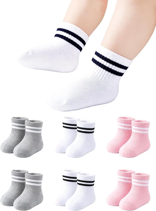 Newborn Socks 0-3 Months Preemie Infant Cotton Terry Ankle Socks 6 Pairs by Miniangel