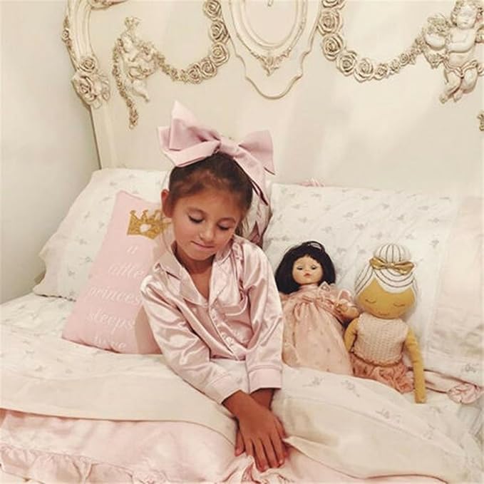 Kids Baby Girl Boy Satin Pajamas Set Button Down Sleep Shirt Top+Long Pants - Image 3