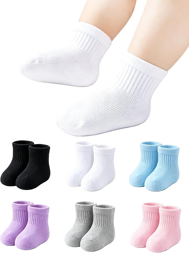 Newborn Socks 0-3 Months Preemie Infant Cotton Terry Ankle Socks 6 Pairs by Miniangel