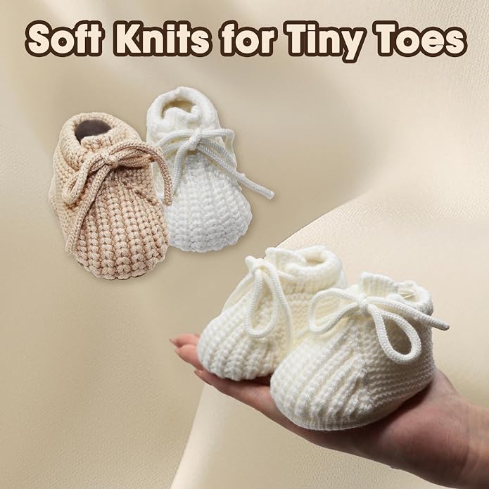 2 Pairs Baby Booties, Newborn First Walkers, Soft Cozy Shoes | Knit Cotton - Image 4