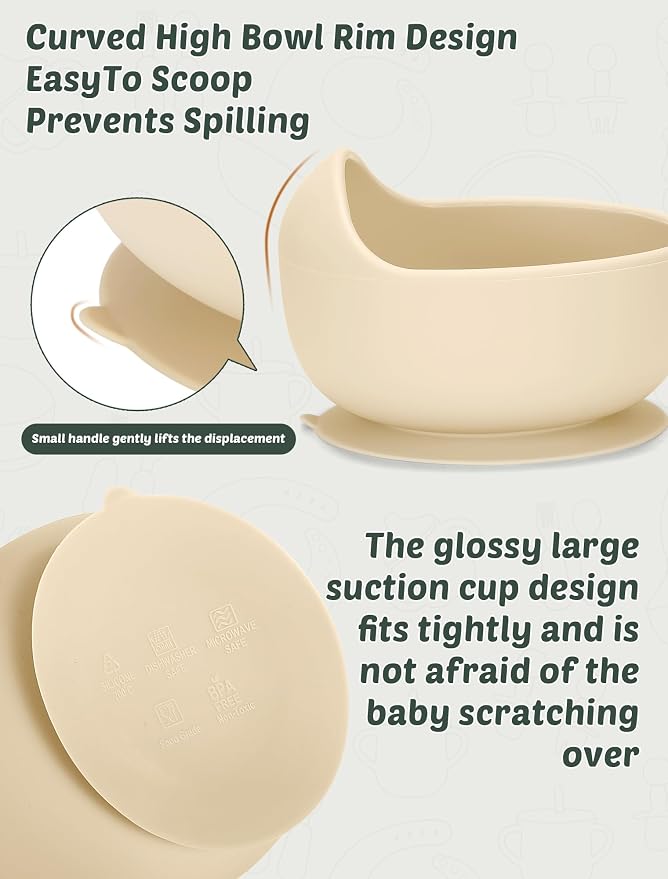 Silicone Baby Feeding Set 9 Pcs, Spill-Proof Suction Plate, Silicone spoon&forks - Image 4