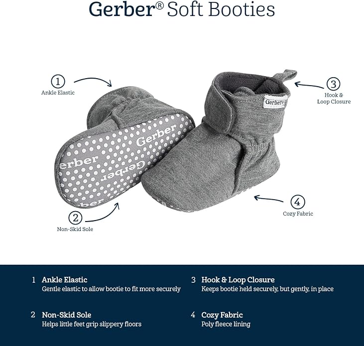 Gerber Baby Fleece Lined Wrap Fasten Non Skid Soft Slipper Booties - Image 6