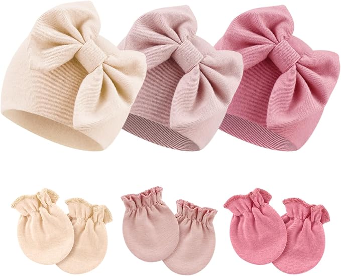 BQUBO Newborn Girls Hats Baby Hat and Mittens Set Infant Caps Bow Hospital by DRESHOW