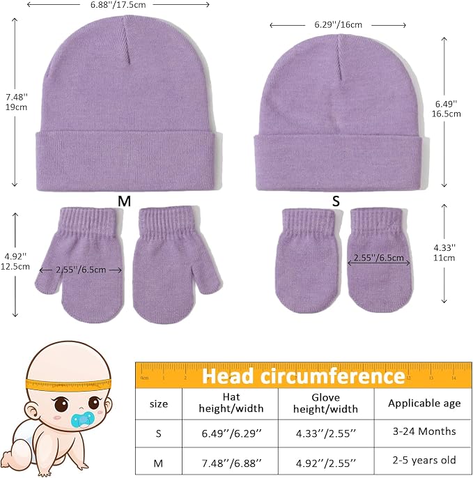Baby Beanie Hat Gloves Set, Kids Winter Warm Knit Hat - Image 2