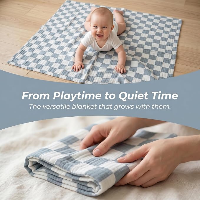 3 Pack Ultra Soft Checkered Muslin Swaddle Blankets 38"x40" Cotton Newborn - Image 6