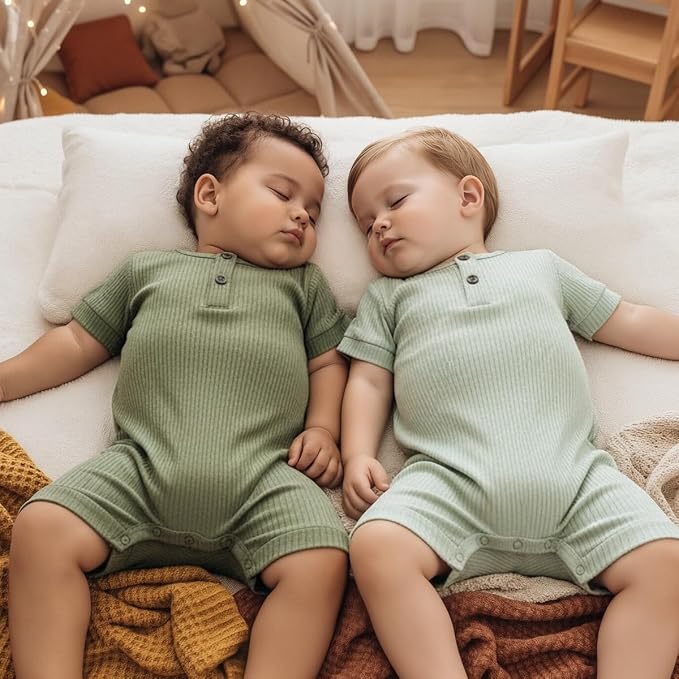 Bafeicao Baby Boy Girl 2/3 Pack Solid Romper Ribbed Short/Long Sleeve | - Image 5