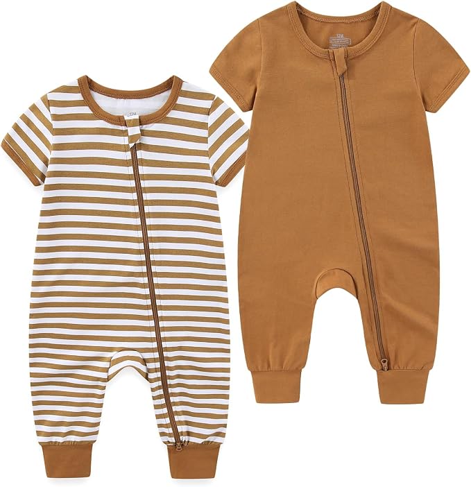 BIGBIGKISS Baby Boy Girl 2 Pack Romper Short Sleeve 2 Way Zipper Jumpsuits by BIGBIGKISS