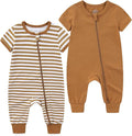 BIGBIGKISS Baby Boy Girl 2 Pack Romper Short Sleeve 2 Way Zipper Jumpsuits by BIGBIGKISS
