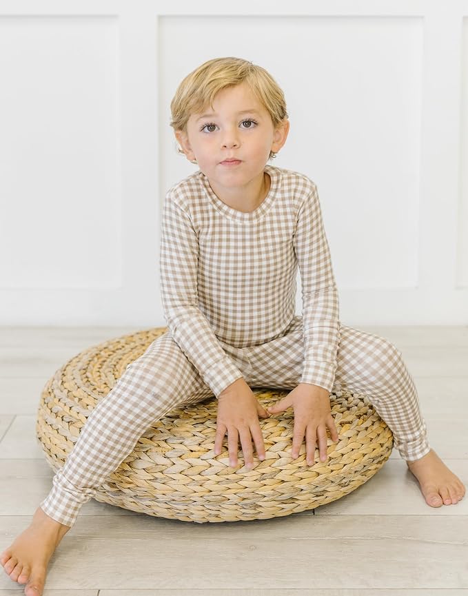 moimoln Cotton Modal Baby Toddler Pajamas Check Solid Leopard 6M-8Y - Image 2