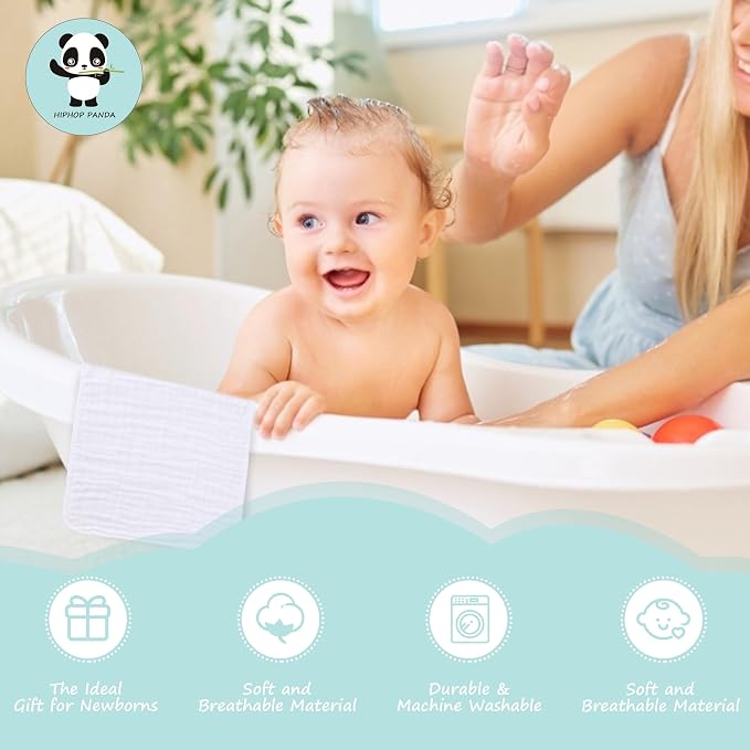 HIPHOP PANDA Large 100% Cotton Muslin Baby Burp Cloths - Image 5
