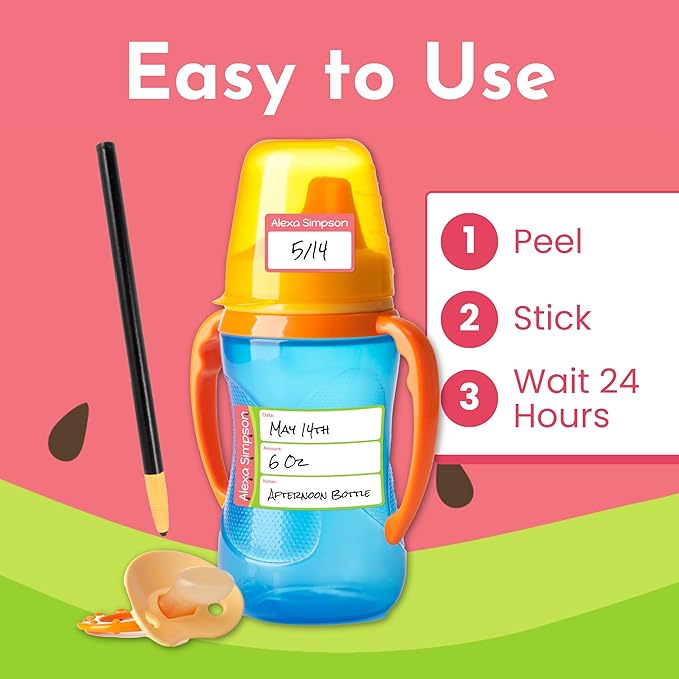 Name Bubbles - Reusable Baby Bottle Labels for Daycare (20 Labels) - Kids Washable Name Tags for Bottles, Sippy Cups, & Snack Containers, Waterproof, Baby Name Stickers, Write-On (Rainbows)