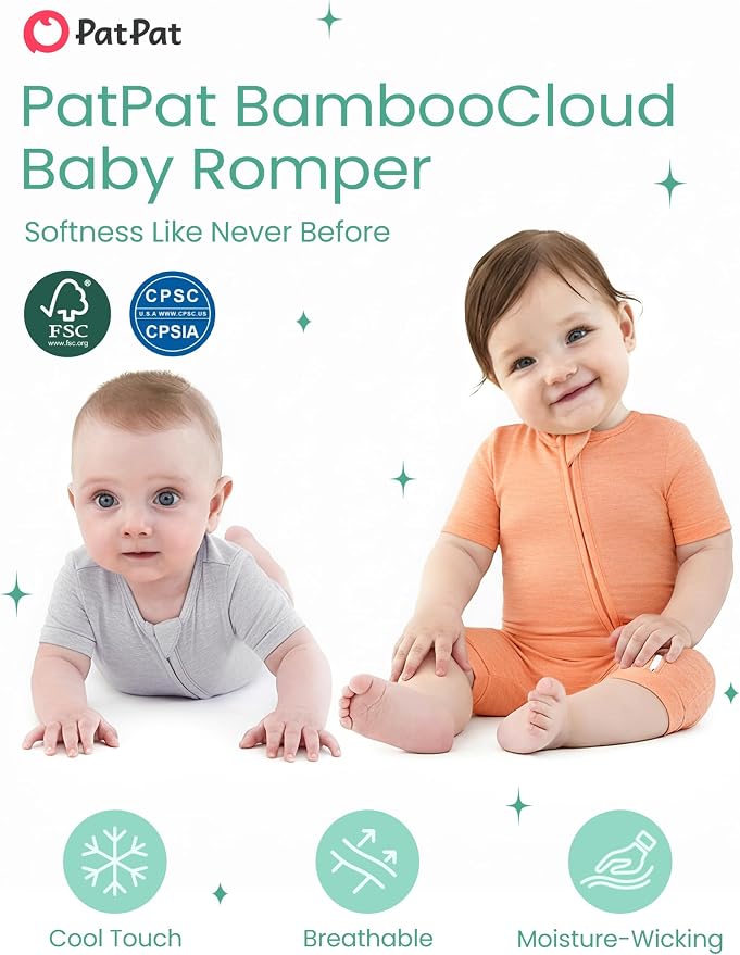 PATPAT Baby Boy and Girl Bamboo Viscose 2-Pack Romper | 2-Way Zipper, Soft and - Image 2