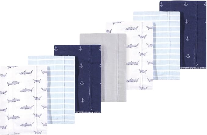 Luvable Friends Hudson Baby Flannel Burp Cloths 7pk, Ocean Sharks by Luvable+Friends