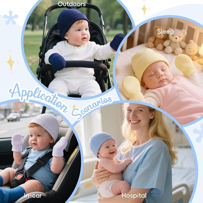 Zando Anti-Scratch Baby Hats Mittens Warm Newborn Infant Boys Girls 0-6M | - Image 6