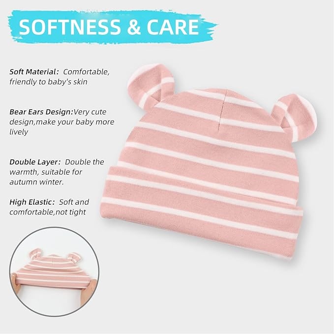 Pesaat Newborn Hospital Hat 0-12Months Preemie Boys Girls Beanie Solid Infant - Image 2