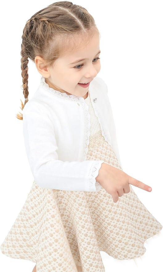 Lilax Little Girls' Knit Long Sleeve Button Closure Bolero Cardigan Shrug - Image 8