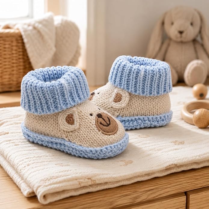 2 Pairs Baby Booties Newborn First Walkers Cozy Shoes Warm Knit Soft Booties - Image 4