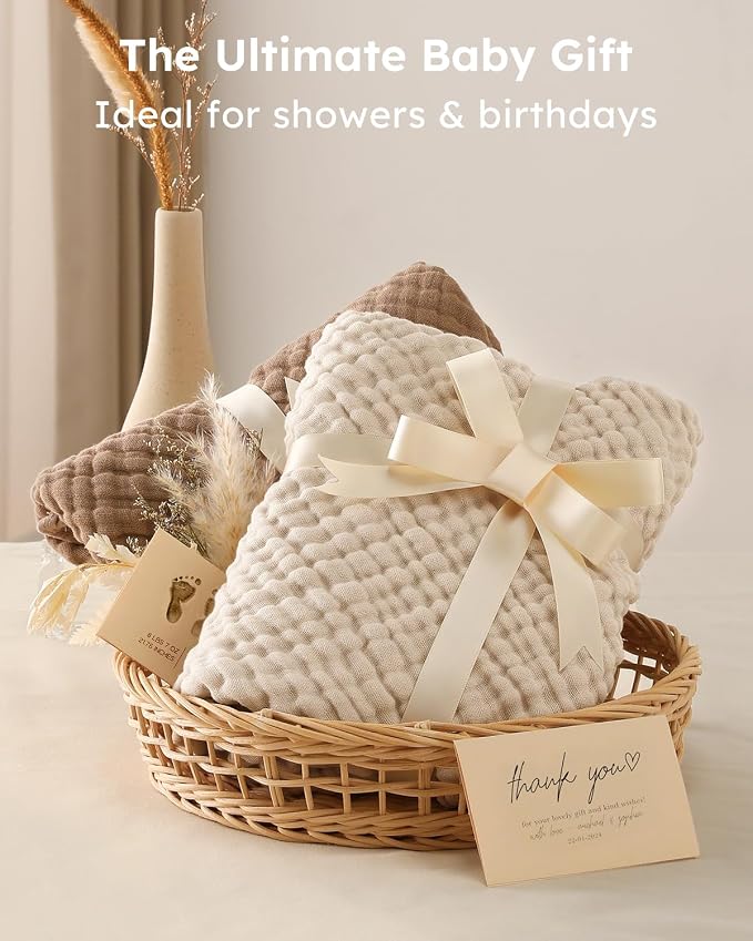 Yoofoss Hooded Baby Bath Towels 2 Pack 100% Muslin Organic Cotton - Image 5