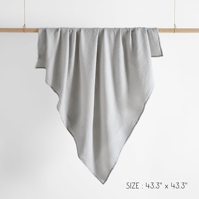 Meracorallo Muslin Swaddle Blanket, 100% Cotton, Light Gray | Soft Breathable - Image 8