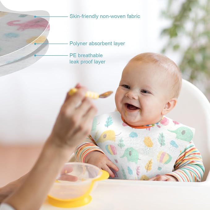 Shinymoon 100 Pcs Disposable Baby Bibs Individual Wrapped Travel Bibs - Image 3