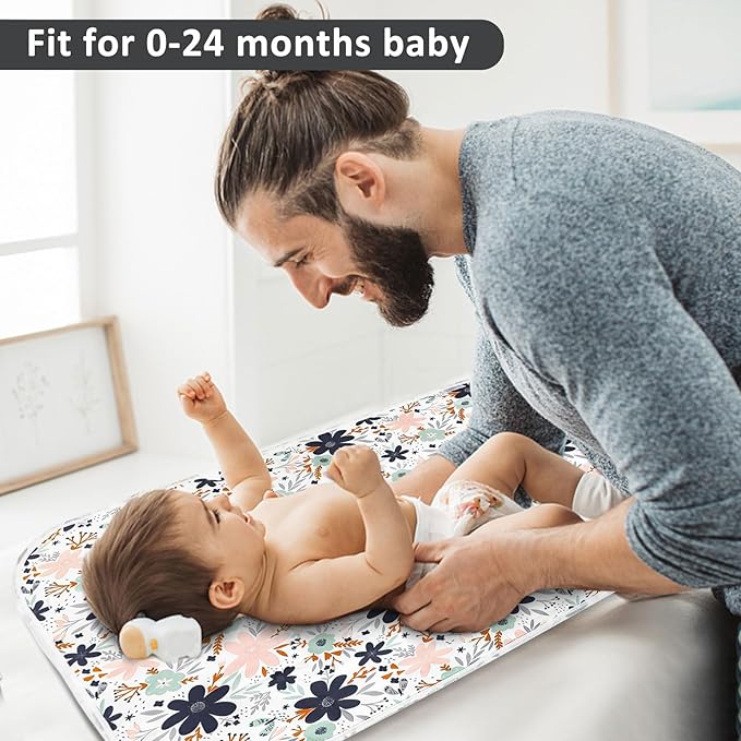 Baby Diaper Changing Pad, 21 5/8" x 31.5" Waterproof Changing Pad Liners - Reusable Soft and Absorbent Portable Changing Mat(Floral1PCS)