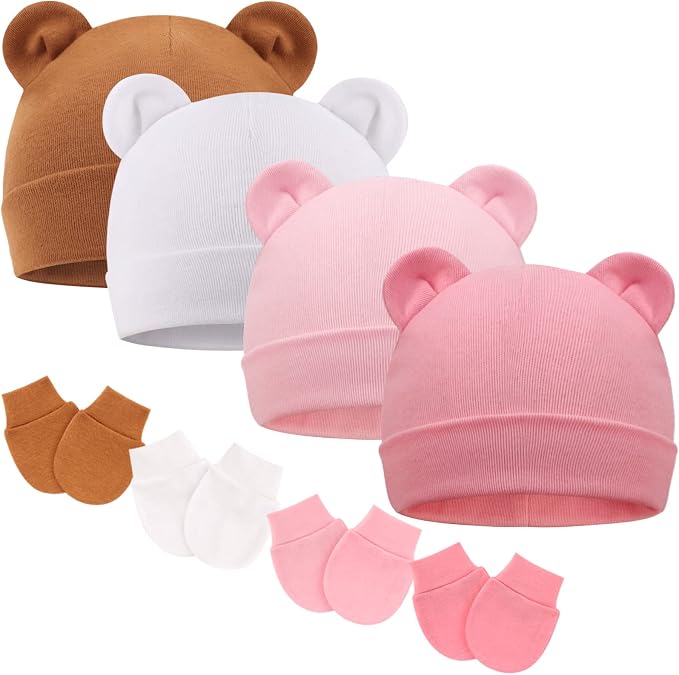 BQUBO Newborn Baby Hats Mittens Set Hospital Hat Beanie Infant Caps Baby Gloves by DRESHOW