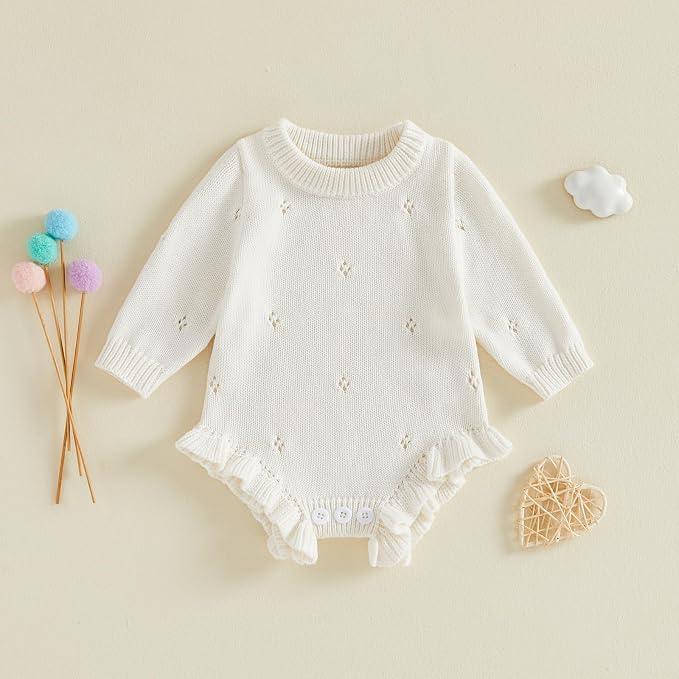 Mubineo Baby Girl Fall Winter Clothes Basic Plain Cute Sweater Romper Outfit - Image 3