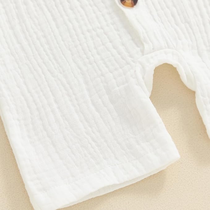 Honganda Summer Baby Boy Cotton Linen Jumpsuit Short Sleeve Button Down - Image 6