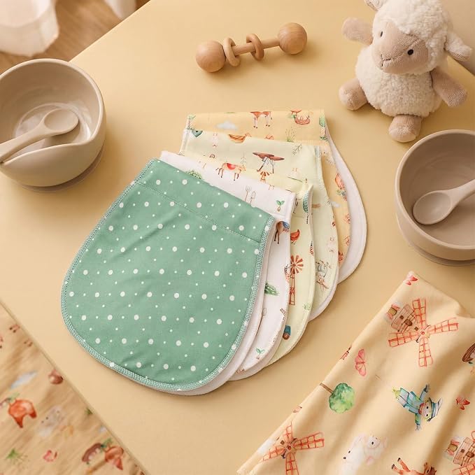SmoothNovelty 5 Pack Farm Animals Baby Burp Cloths Soft Absorbent Burping Rags - Image 6
