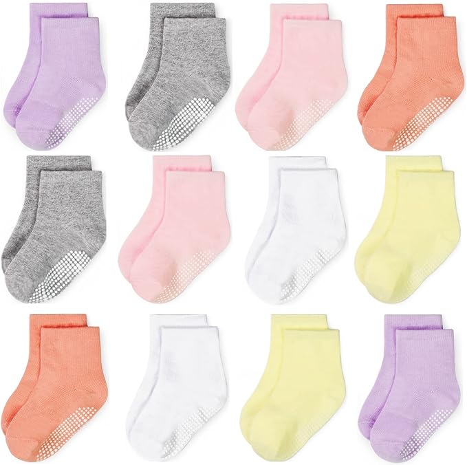 GRPSKCOS Baby Socks Non Slip 12 Pairs Toddler Anti Skid Socks by GRPSKCOS