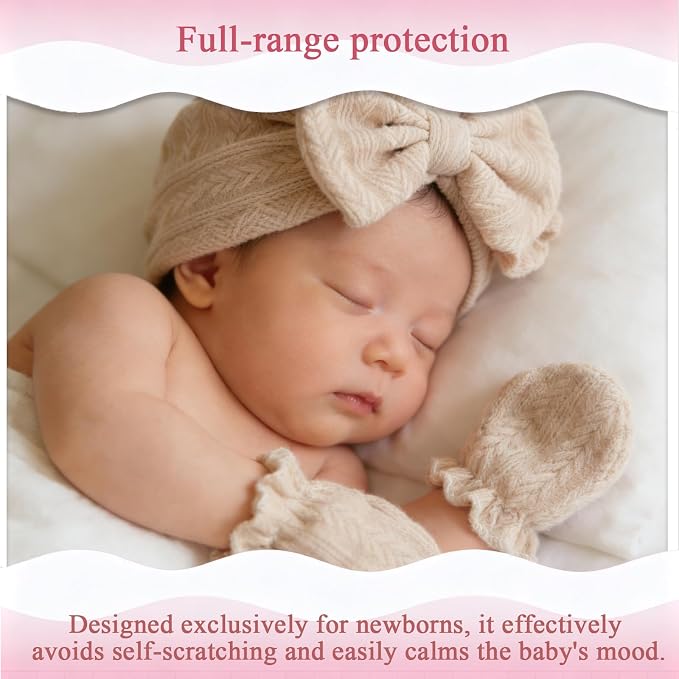Newborn Baby Girl Hats Mittens Set Cotton - Image 5