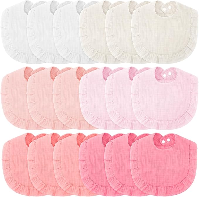 Kenning 18 Pcs Baby Muslin Drool Bibs Ruffle Snap Button by Kenning