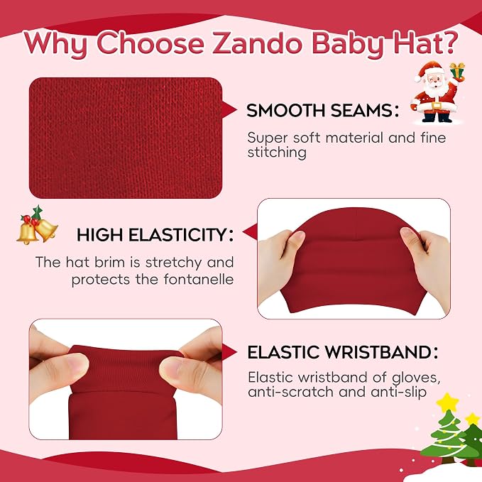 Zando Anti-Scratch Baby Hats Mittens Warm Newborn Infant Boys Girls 0-6M | - Image 3