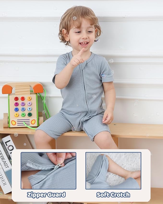Bafeicao Baby Boy Girl 3 Pack Short Sleeve Rompers | 2 Way Zipper, Ribbed Cotton - Image 4