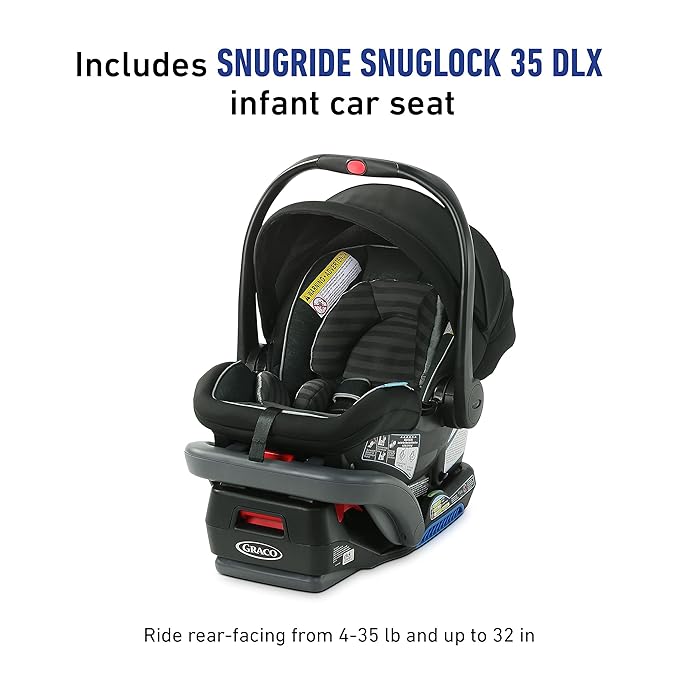 Graco Modes Nest DLX Travel System, 3-in1 Modular Baby Carseat Stroller Combo, Adjustable Slide2Me Infant Car Seat Carrier, Pramette, to Toddler Stroller, Includes SnugRide DLX Infant Car Seat, Raven