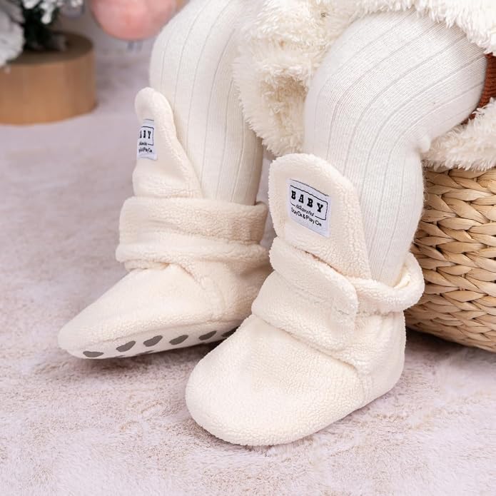 Babelvit Newborn Baby Boy Girl Soft Fleece Booties Stay On Infant Slippers - Image 2