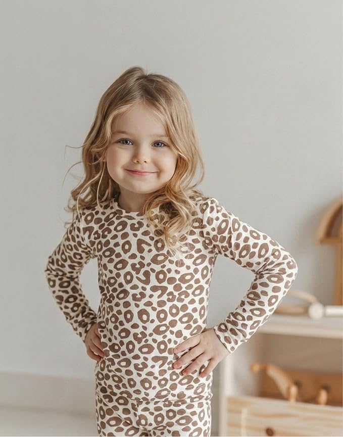moimoln Cotton Modal Baby Toddler Pajamas Check Solid Leopard 6M-8Y - Image 3