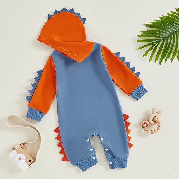 Newborn Baby Boys Rompers Hoodies Dinosaur Cartoon Infant Baby Toddler Onesie - Image 3