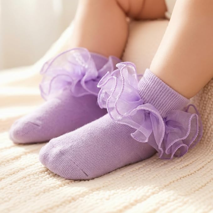 Baby Girl Ruffle Socks Cute Infant Lace Frilly Fancy Dress Socks - Image 6
