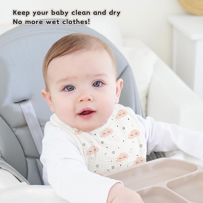 Susurration Muslin Baby Bibs 8 Pack Bandana Drool Bibs, Soft Square Adjustable - Image 5