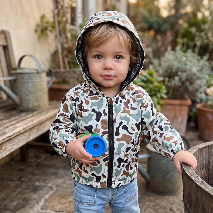 Toddler Baby Boy Windbreaker Jacket Camo Zipper Hooded Rain Coat - Image 2