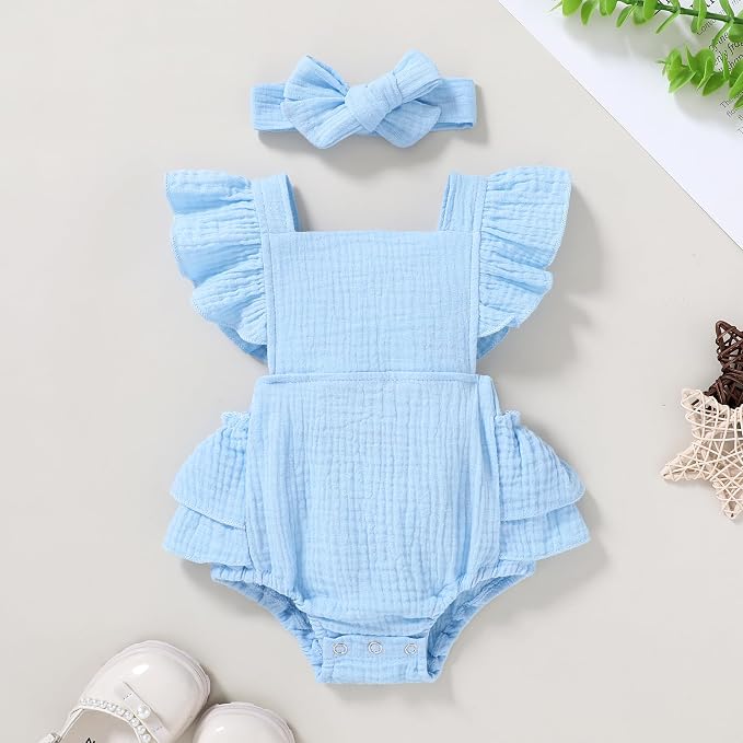YOUNGER TREE Toddler Baby Girl Ruffled Sleeveless Romper Casual Summer Jumpsuit - Image 2