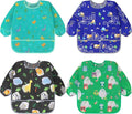 Accmor 4 Pack Long Sleeve Bibs, Baby Smock Waterproof Full Sleeved Bib by Accmor
